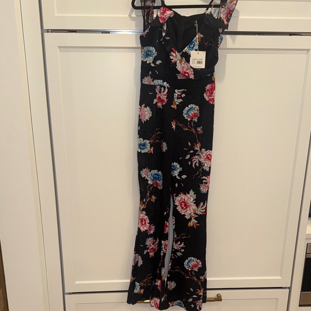 Missguided Cold Shoulder Floral Satin Jumpsuit NWT